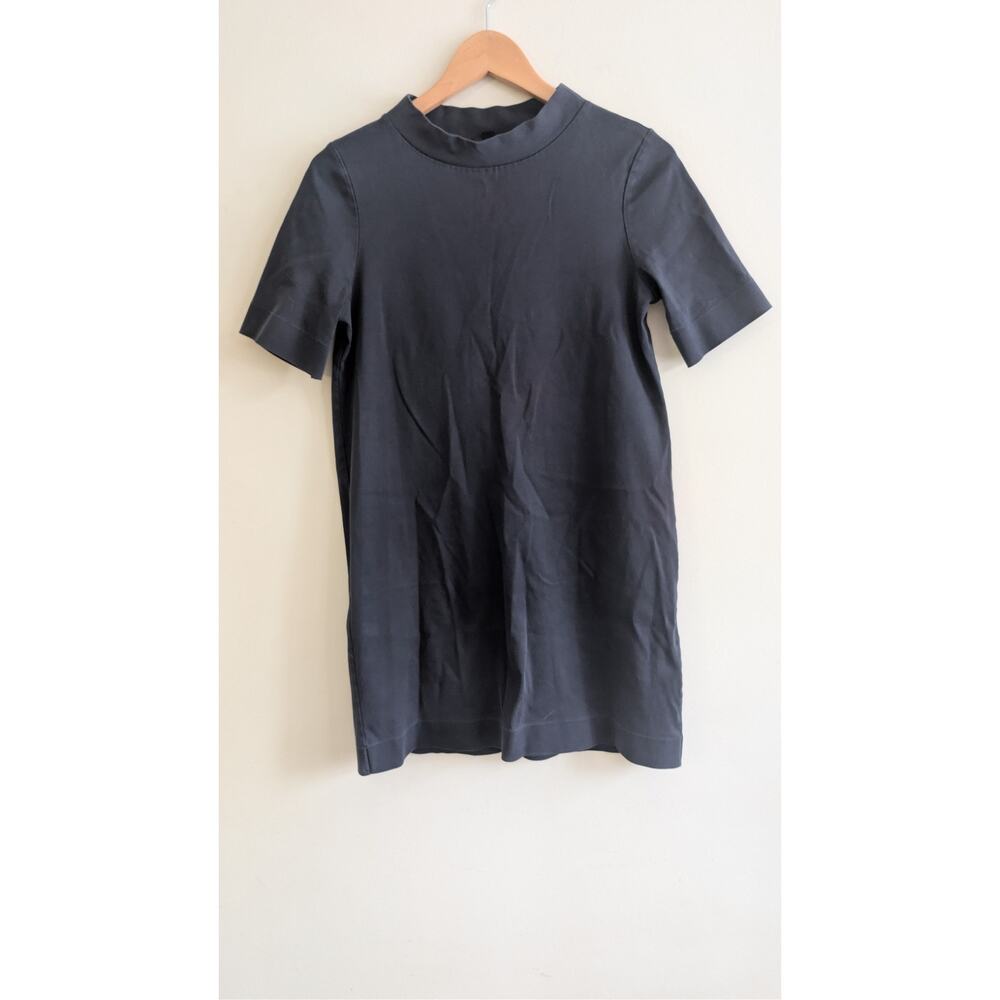 COS Women’s Minimalist Shift Dress‎ Short Sleeve Mock Neck Navy Modern Scandi